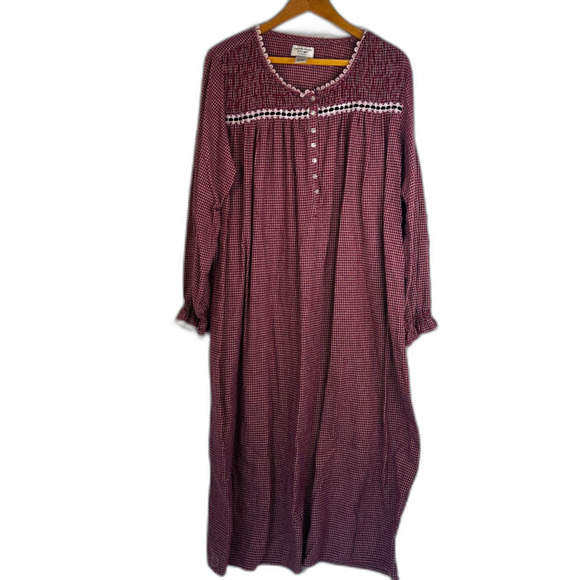 Amanda Stewart Intimates Red Plaid Cotton Cottage Core Flannel Nightgown Large - Picture 9 of 9